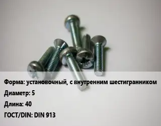 Винт установочный, с внутренним шестигранником 5х40 DIN 913